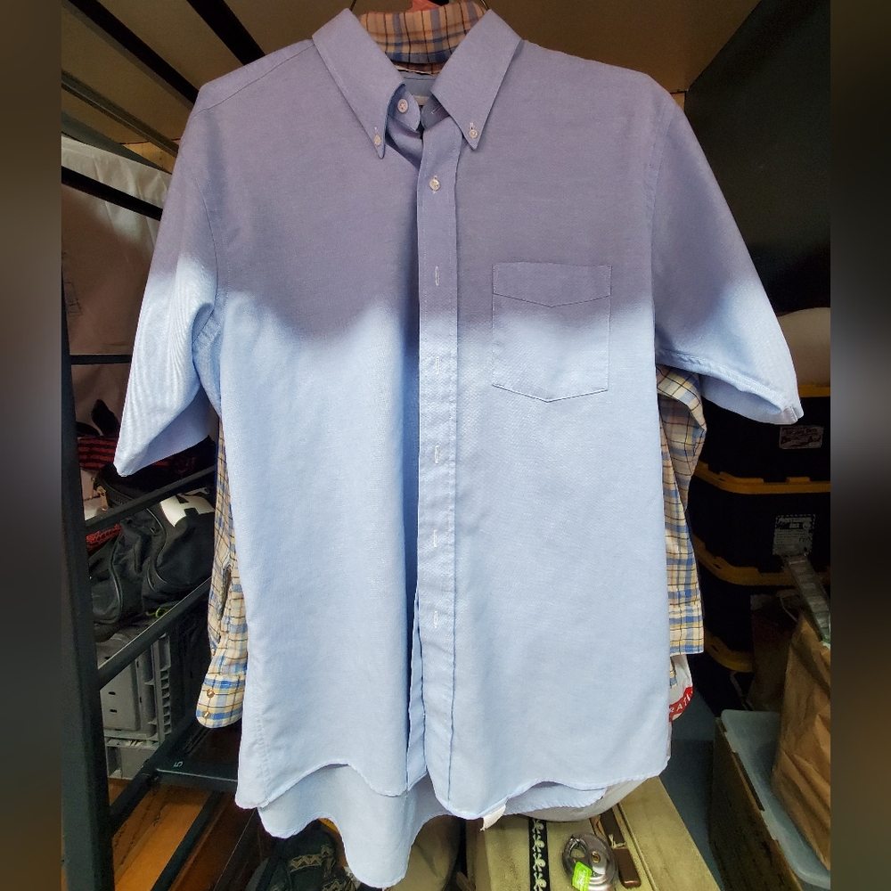 Sears Roebuck Vintage Light Blue Men's Button Down Short Sleeve Size 17 Neck USA